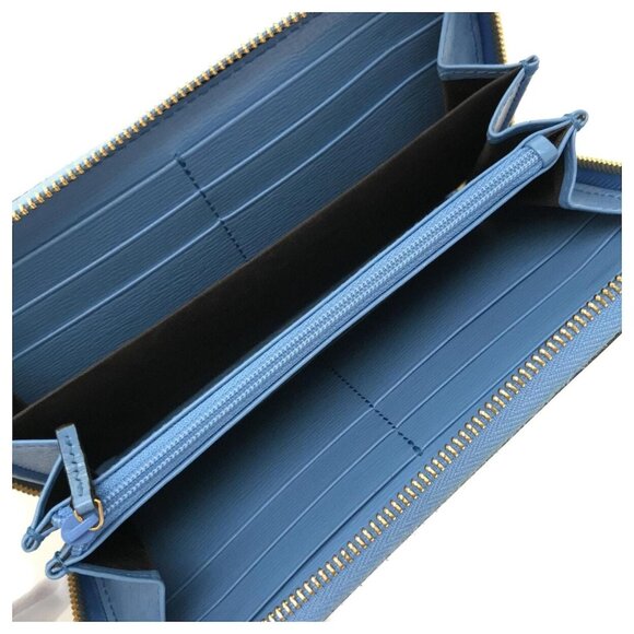 Gucci Nymphae Azure Shanghai Blue Large Floral Zip Wallet Purse Italy Bag NEW - Picture 4 of 6